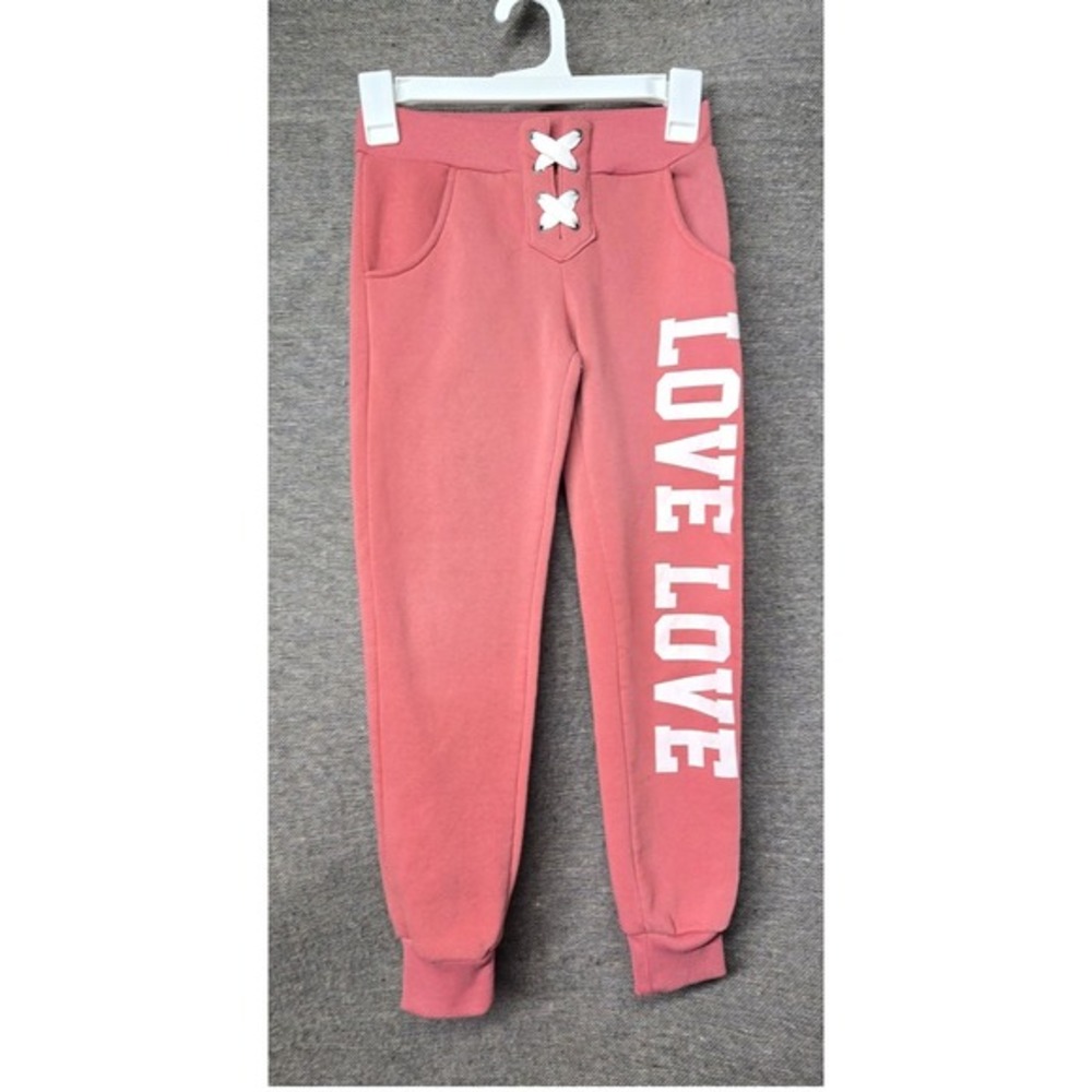 B Free Girls Pink Love Love Graphic‎ Lace Up Fleece Jogger Sweatpants Size 7